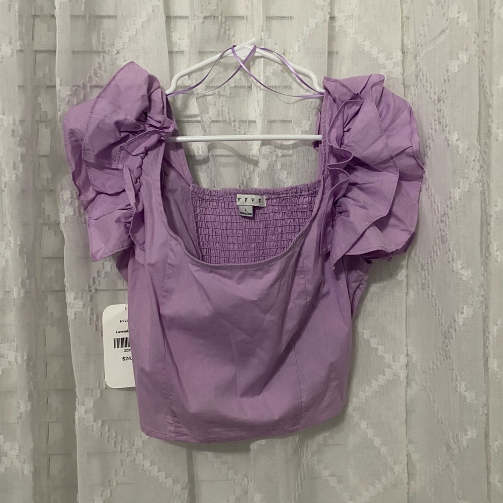 NWT HYFVE Boutique Purple Lilac Ruffle Sleeve Women's Top